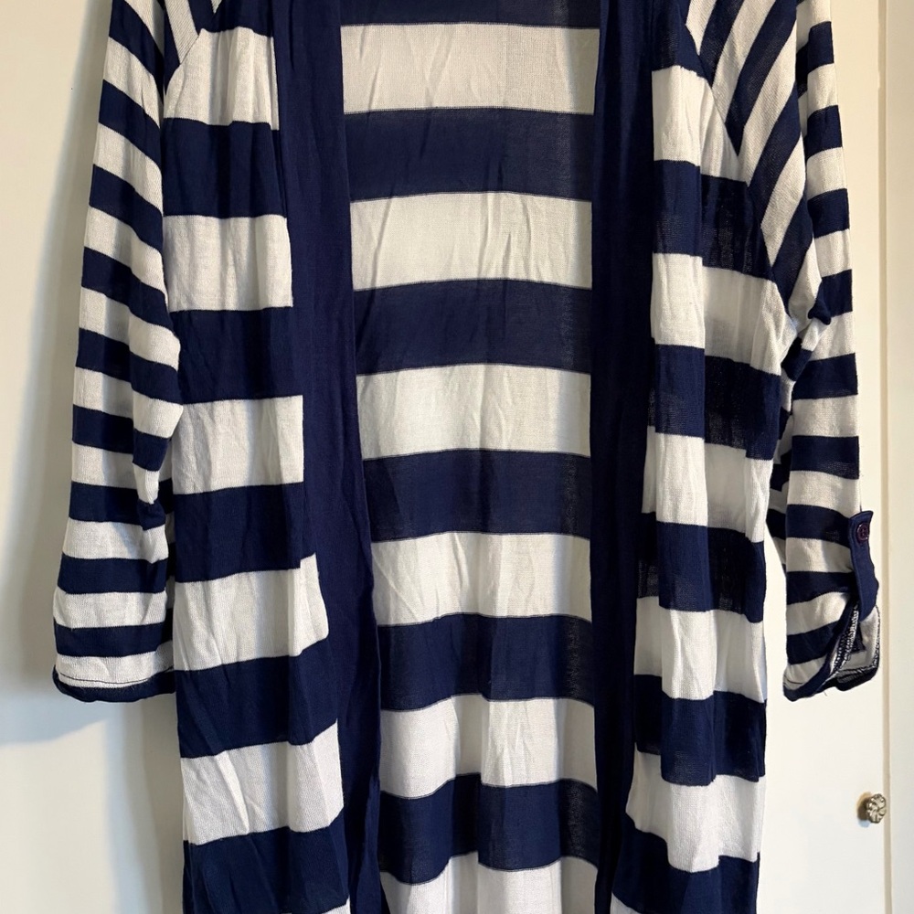 French Laundry Navy and White Striped Open Cardigan